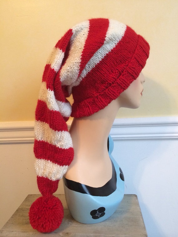 Red & White Striped Stocking Cap Knit Stocking Cap Knit