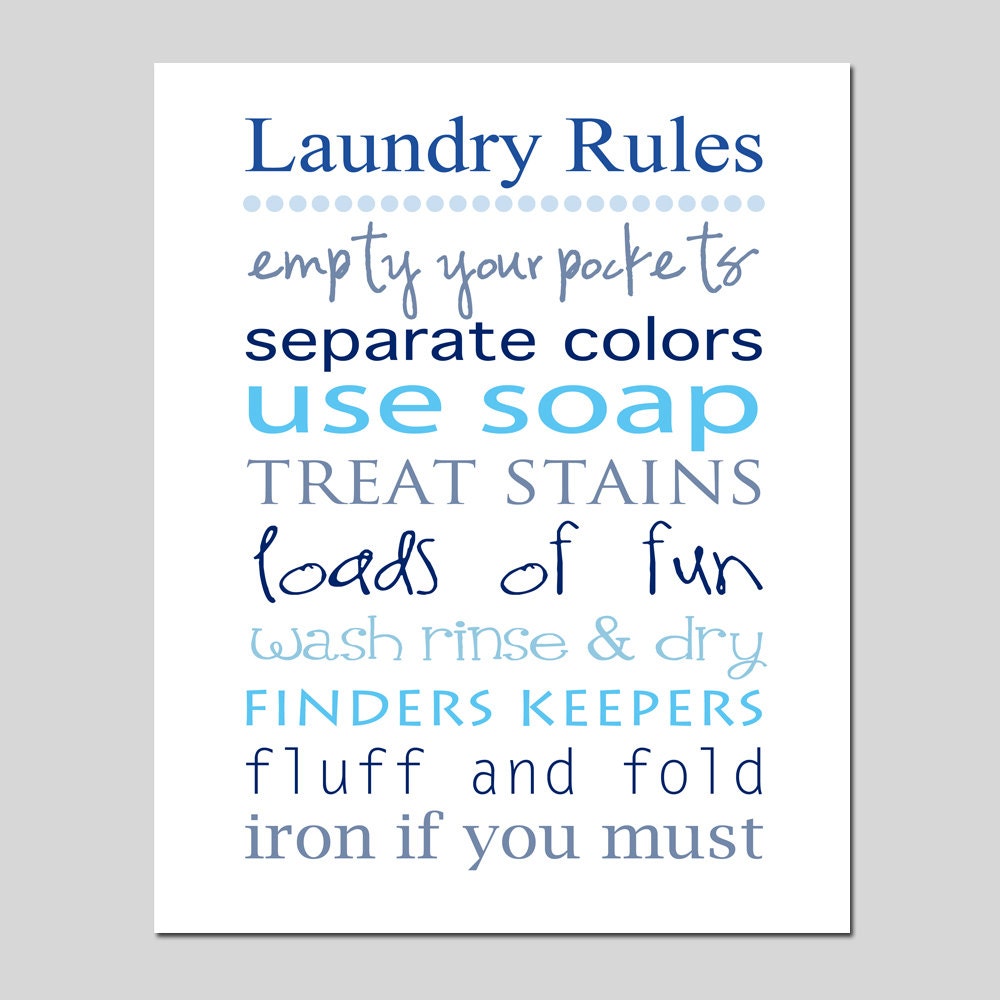 LAUNDRY RULES 8x10 Print Laundry Room Decor Wall Art