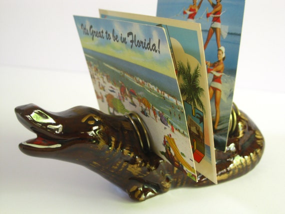 Vintage Florida alligator souvenir letter mail holder - 1950s Florida souvenir alligator