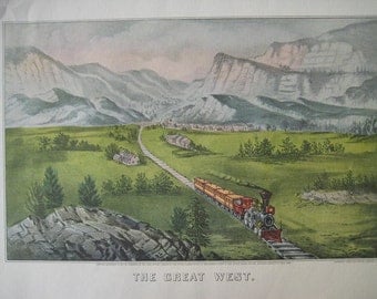 The Great West, Large Antique color Lithograph. FREE U.S. SHIPPING