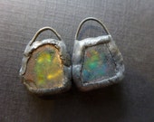 Shimmer beach glass earring pair with solder and flash. Faux Roman glass. 2