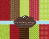 50% OFF SALE Digital Scrapbook Papers Personal and Commercial Use Colorful Red and Green Holiday Medley Il_170x135