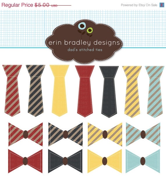 50% OFF SALE Dad's Stitched Ties and Bowties Clipart Clip Art Personal and Commercial Use Digital Designs Il_570xn