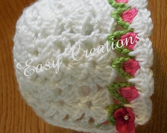 CROCHET PATTERN Baby Bonnet Tulip spring 0 to 9 mo hat girl girls babies flowers flower skill level intermediate
