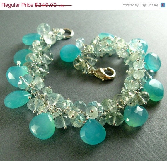 Aqua Chalcedony and Aquamarine Gemstone Bracelet by SurfAndSand