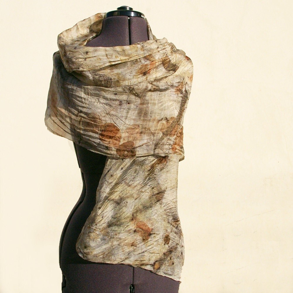 Silk Scarf Eco Print Hand Dyed