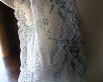 2 yds. Stretch Lace in Teal & Cream FREE TUTORIAL for Bras, Knickers, Lingerie, Headbands, Waistbands STR 5017