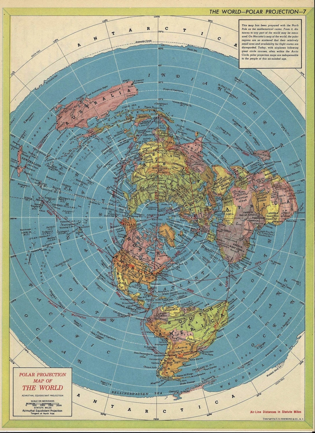 Vintage Hammond Map World Atlas Map Art Print Paper Ephemera