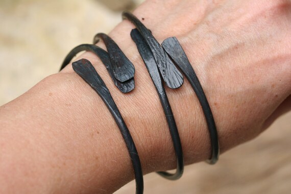 black rolled metal braceket with flattened ends, Gift for Myself