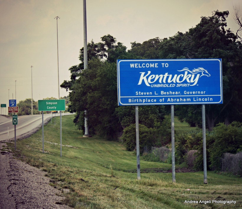 to Kentucky sign. Metallic print