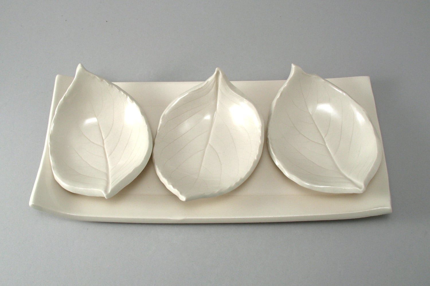Ceramic Clear Glaze Leaf DishesCreamPottery by cherylwolff