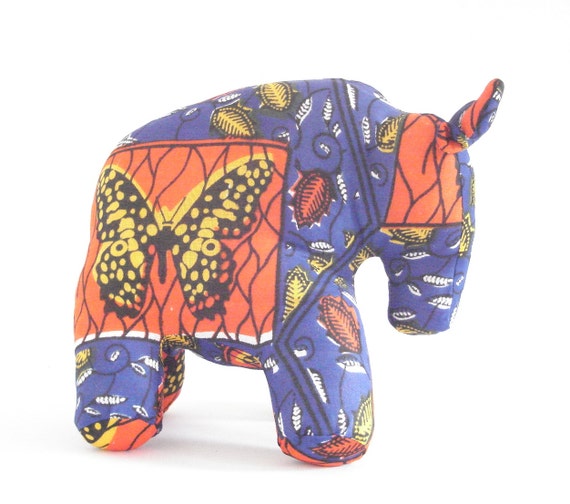 Wildebeest Gnu African wax fabric blue orange by giggletree