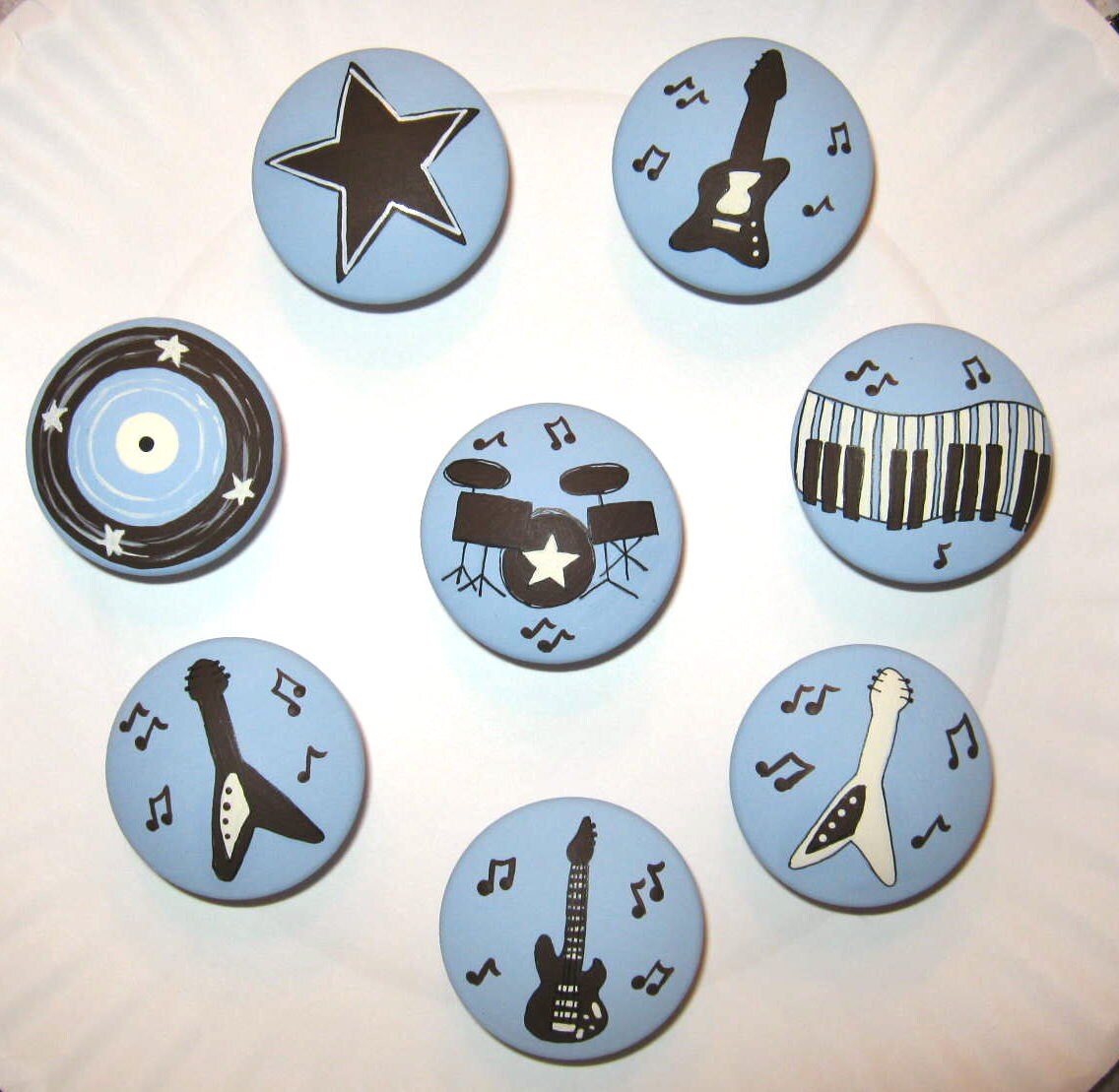 Set of 8 ROCK N' ROLL Knobs Guitars Drums Key Board