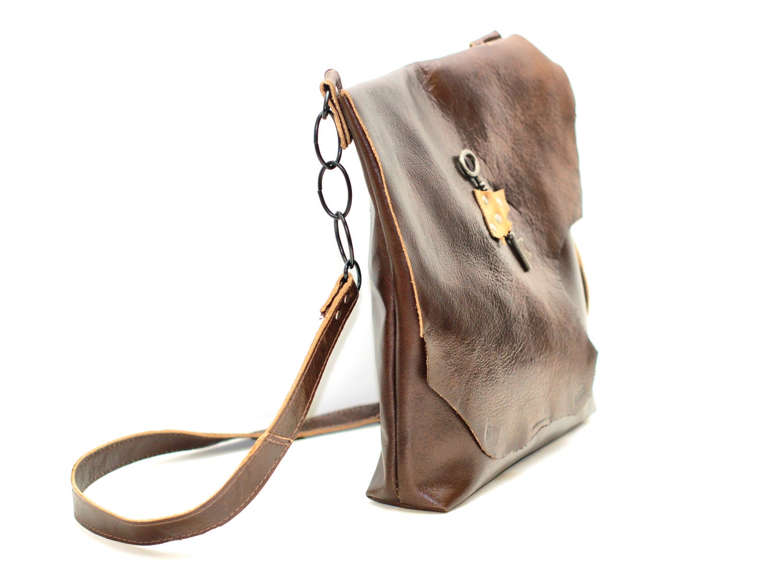Brown Slouchy Leather Bag Distressed Leather Messenger