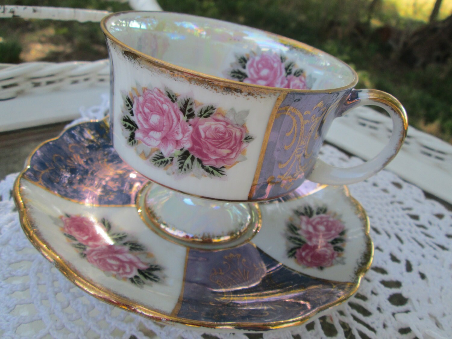 Vintage Teacup Tea Cup and Saucer Purple and by Holliezhobbiez