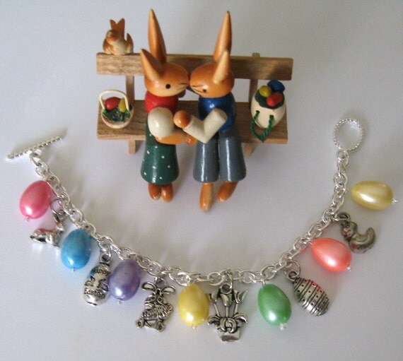 Easter Egg Charm Bracelet Bunny Jewelry Easter by Rackamoon