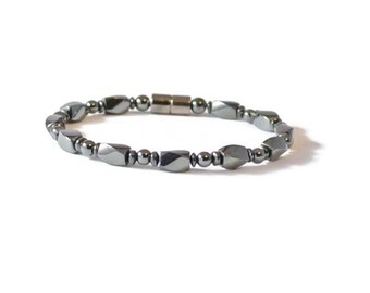 Mens Black Magnetic Hematite Therapy Bracelet, Health Jewelry, Pain Relief