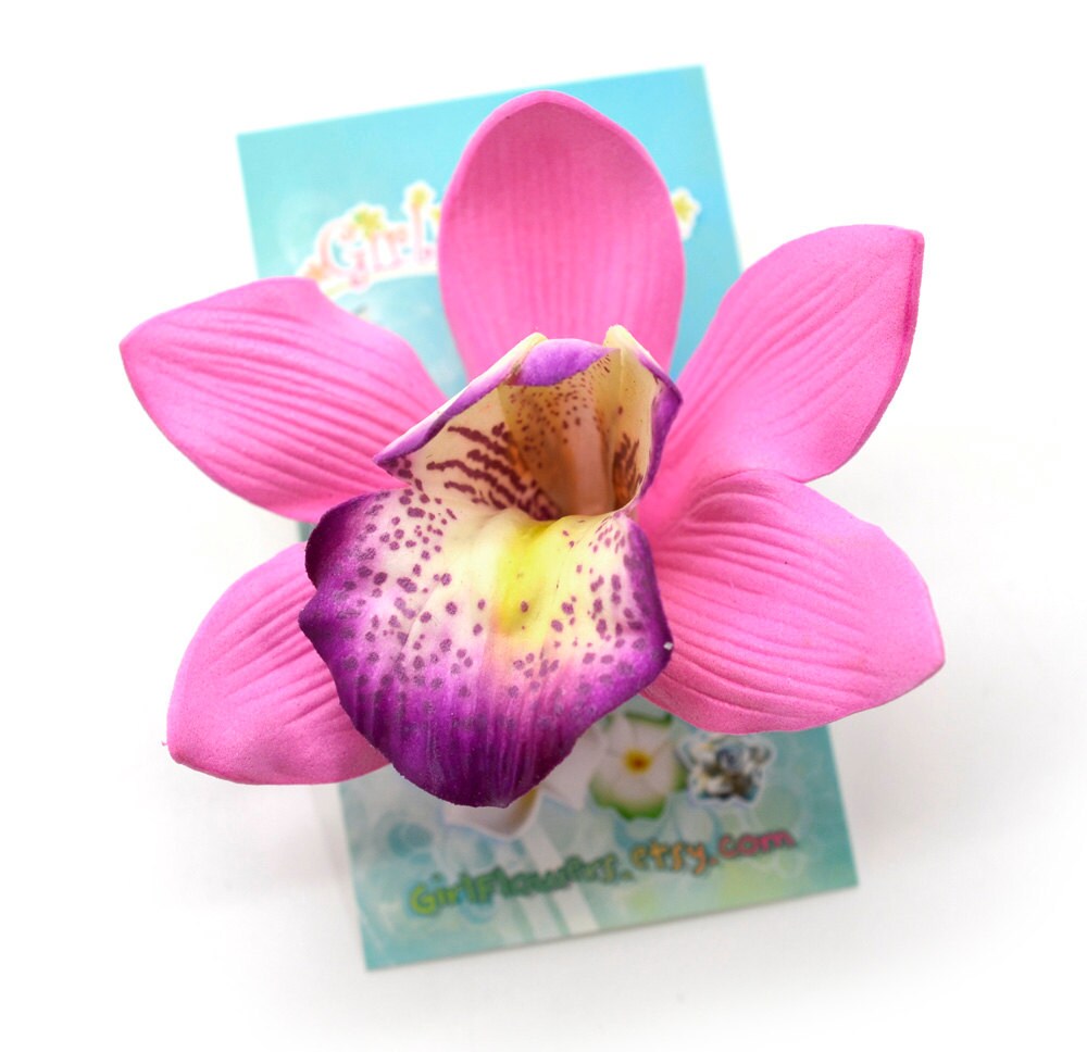 Orchid Hair Clip 3 Inch Pink Orchid Floral Hair by Girlflowers