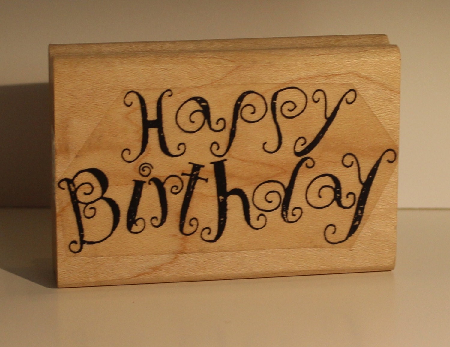 Swirly Font Happy Birthday Rubber Stamp
