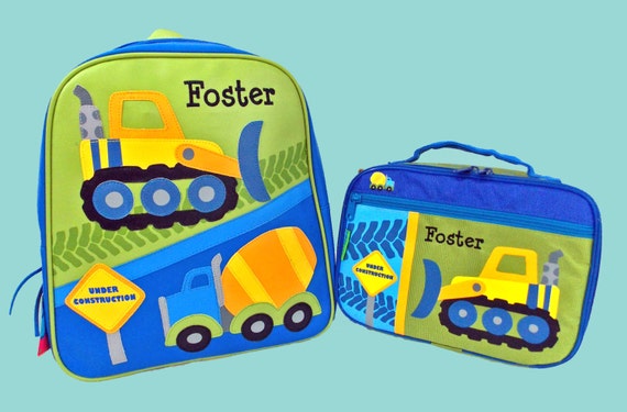 Child's Personalized Stephen Joseph CONSTRUCTION Themed GoGO Backpack and Lunchbox School Set-Monogramming Included In Price