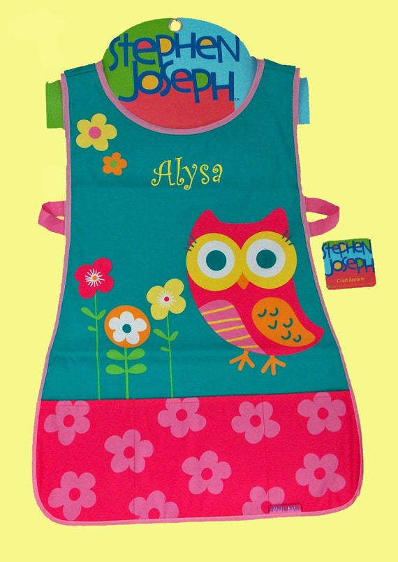 Personalized Stephen Joseph Craft Apron TEAL OWL Themed-Art Smock-Monogramming Included