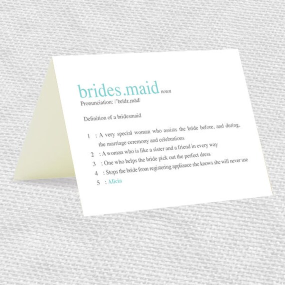 Be My Bridesmaid Dictionary Definition Card Printable File