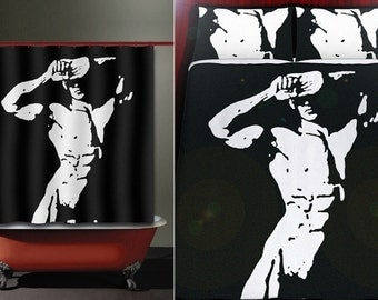 sexy morning hunk man gay art shower curtain duvet cover bath mat towel pillow cushion blanket bedding bathroom decor fabric queen king twin