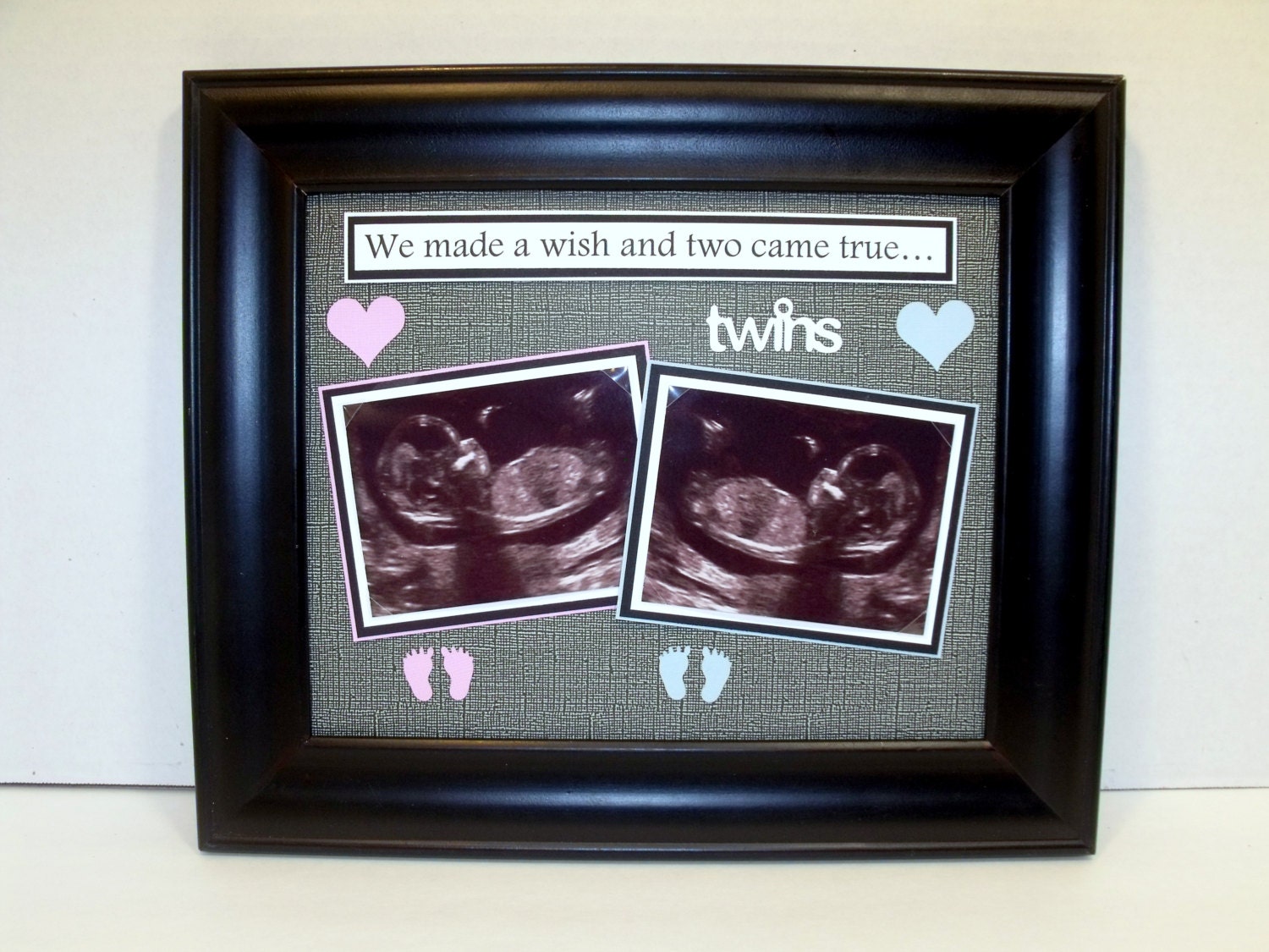 Twins Sonogram Ultrasound Sonogram Photo Mat We Made a Wish and Two Came True UNFRAMED