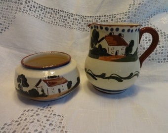 Vintage Motto Ware Cream & Sugar