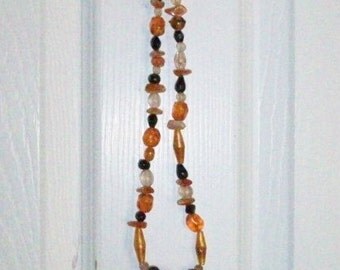 black & orange glass plastic bead beaded 20" necklace great for Halloween or any time