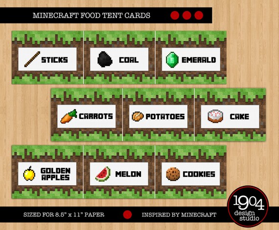 Minecraft Food Tent Cards Digital Download by 1904DesignStudio