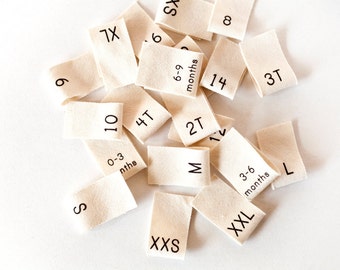 100 Clothing Size Labels - organic cotton size tags