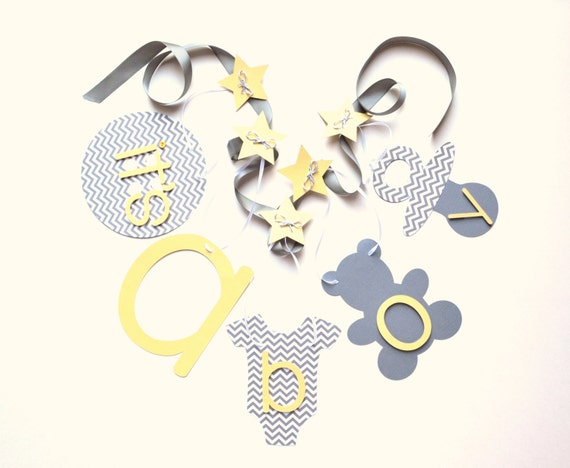 Baby shower decorations grey chevron and yellow It's a boy banner ParkersPrints on Etsy Il_570xn