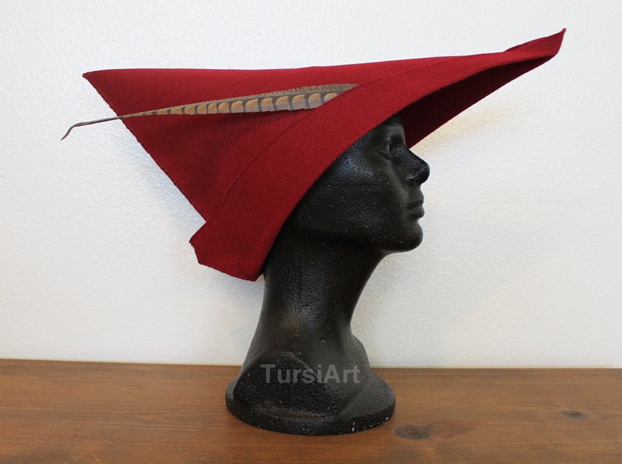 Scarlet Red Medieval Woodsman style felt hat Prince Phillip