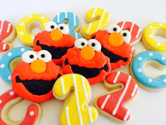 1 Dozen Elmo Mini Cookies and 1 Dozen Number and/ or Letter Mini Cookies Il_570xn