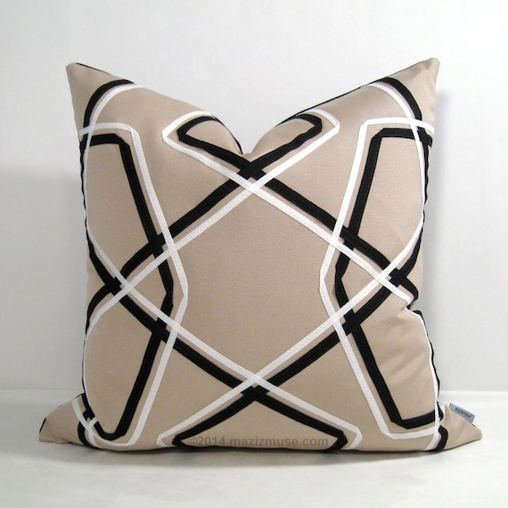 Modern Outdoor Pillow Cover Black White Geometric by Mazizmuse