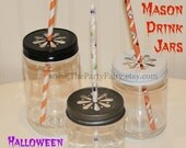 8 Plastic Mason Jars, Halloween Party Mason Jars, Pewter Daisy Lid, Black Daisy Lids, White Daisy Lids, Mason Jar Lid, Party Favor Jars Il_170x135