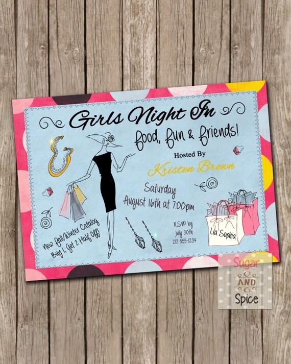 Girls Night In Invitation Shopping Girls by SugarSpiceInvitation