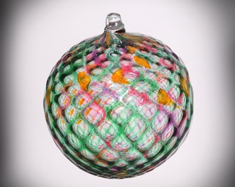 HAND BLOWN GLASS Christmas Ornament Suncatcher Ball Faceted Pattern