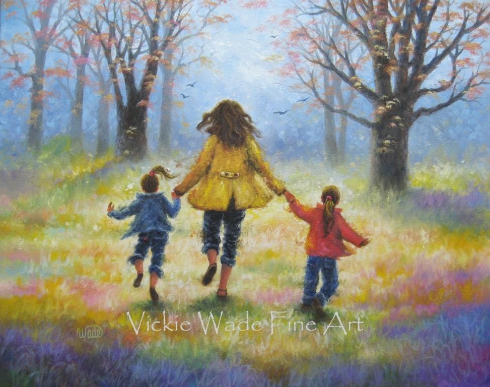 Mother and Two Daughters Original Oil Painting 22X28 mother