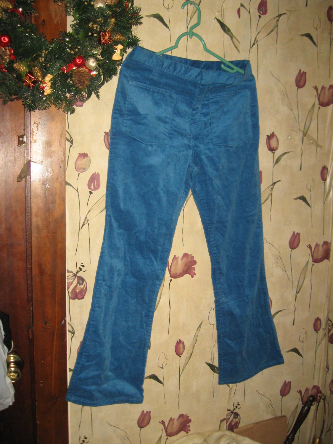 Vintage 1970s blue corduroy hippie bell bottom jeans