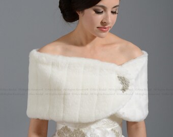 Ivory faux fur wrap bridal shrug faux fur stole shawl FW006-Ivory