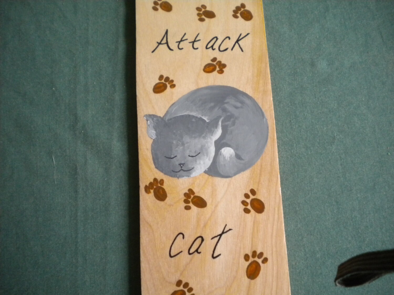 sleeping cat door knob hanger. acrylic painting of a cat hand