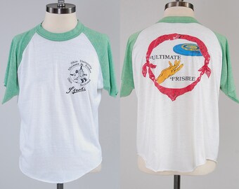 Vintage 80s Strohs ULTIMATE FRISBEE t shirt / PAPER thin burnout tee ...
