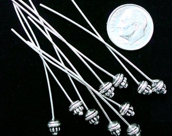 Antique Silver plated Flower Jewelry head pins 10 pcs 2 in 50mm 20 ga FHG026