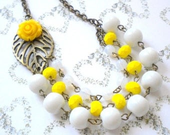 Yellow Necklace Yellow Flower Necklace Yellow Statement Necklace Summer Wedding Yellow Bridesmaid Jewelry Yellow Bib Necklace Wedding Gift