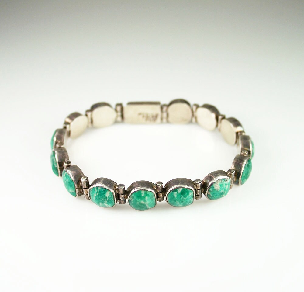 Vintage Bracelet Mexican Sterling 950 Turquoise Stone Jewelry