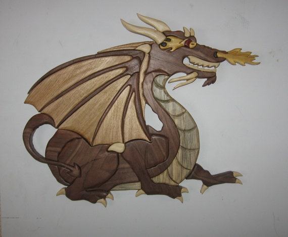 Items similar to Dragon, Hand made intarsia wood art wall haning on Etsy