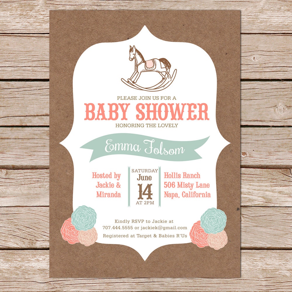 Rocking Horse baby shower invitation / Rustic baby shower