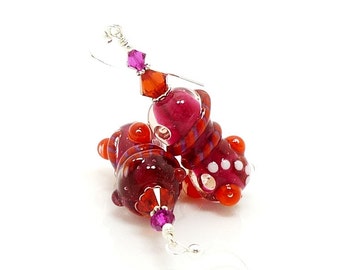 Abstract Earrings, Hot Pink & Orange Earrings, Lampwork Earrings, Beadwork Earrings, Glass Art Earrings, Glass Earrings, Unique Earrings